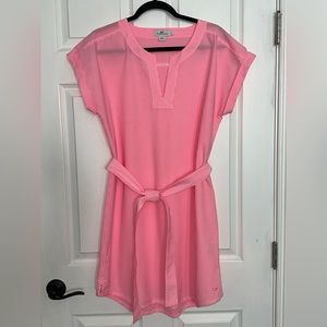 Vineyard Vines neon pink seersucker shift dress with matching belt